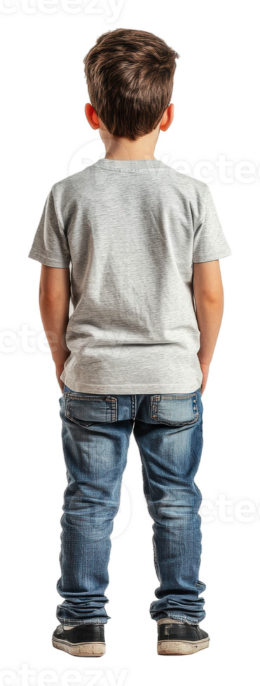 Child alone in casual outfit indoors, cut out - stock . png