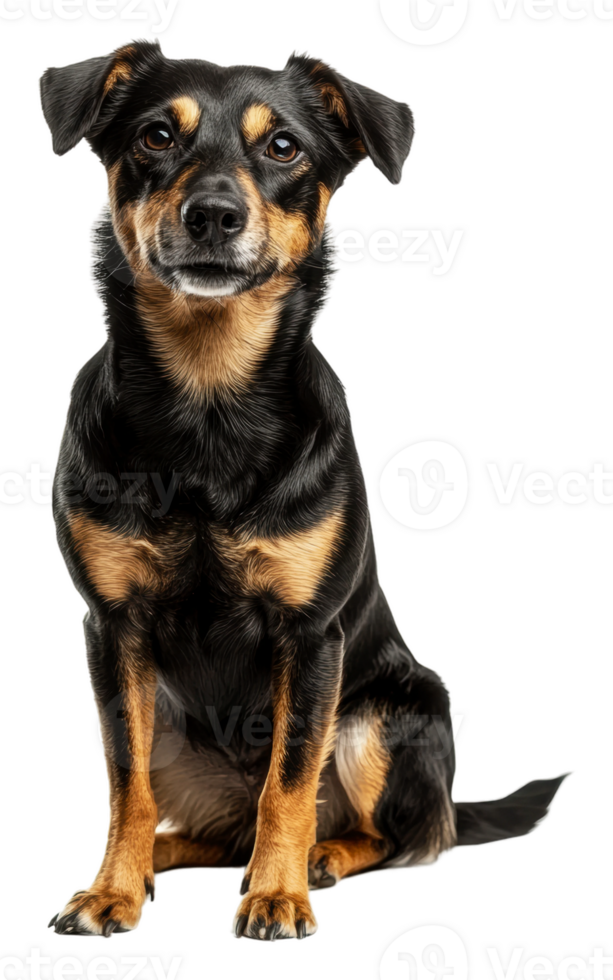 Black and tan dog sitting on a white background, cut out - stock . png
