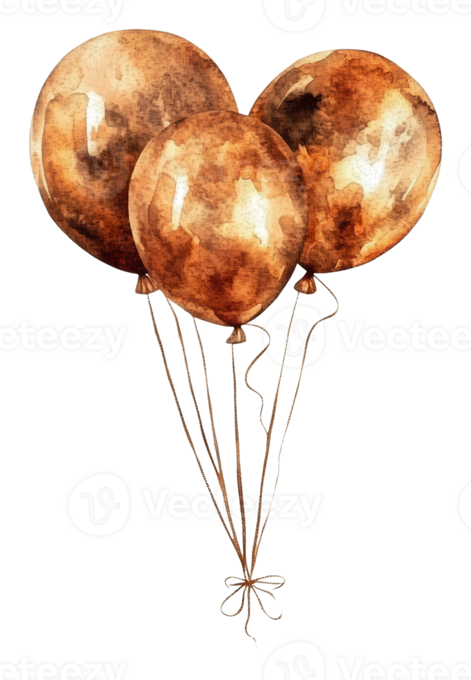 Brown balloons floating in the air, cut out - stock . png