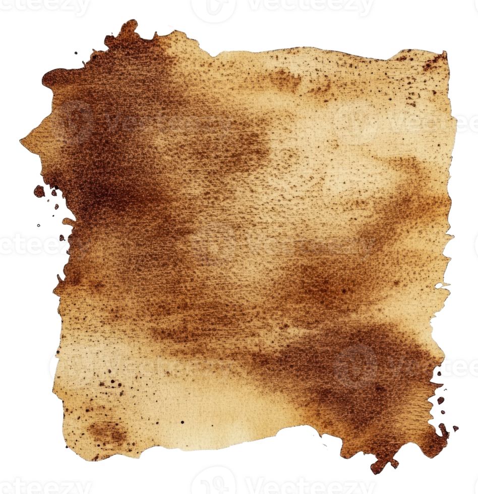 Brown watercolor texture on white, cut out - stock . png