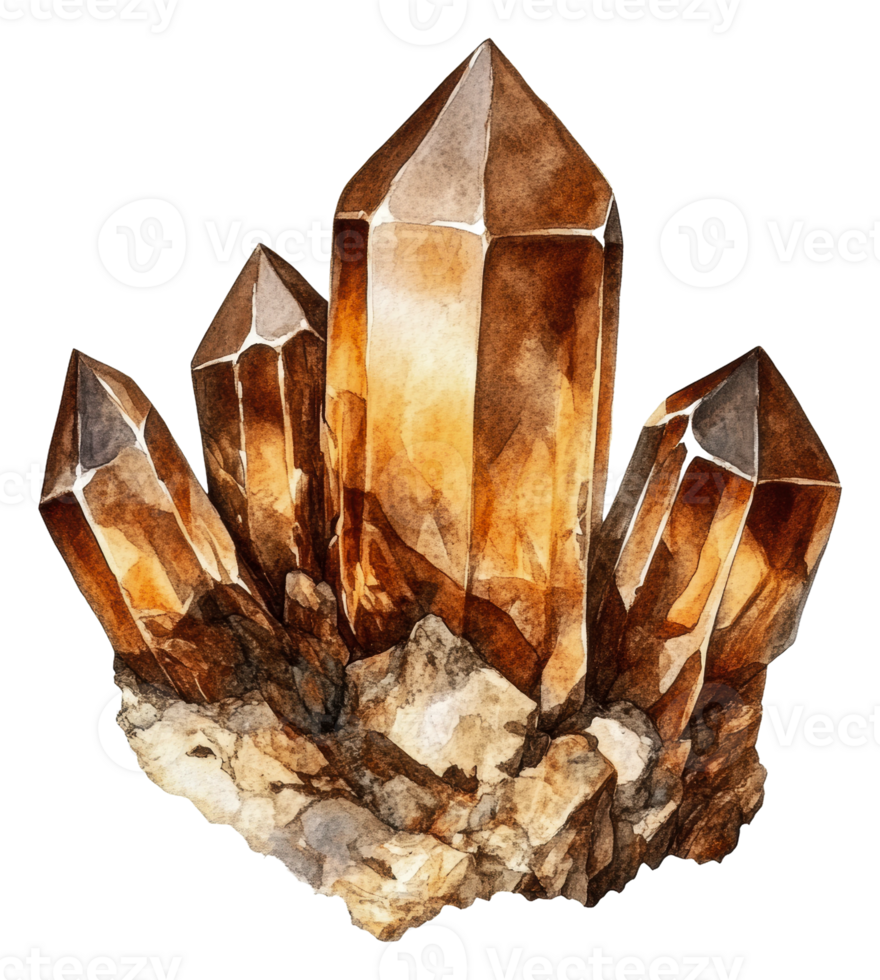 Beautiful quartz crystal cluster with earthy tones, cut out - stock . png