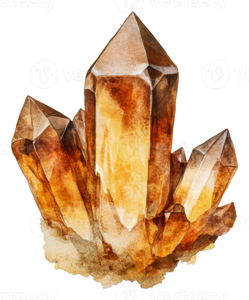 Amber quartz crystals on white backdrop, cut out - stock . png