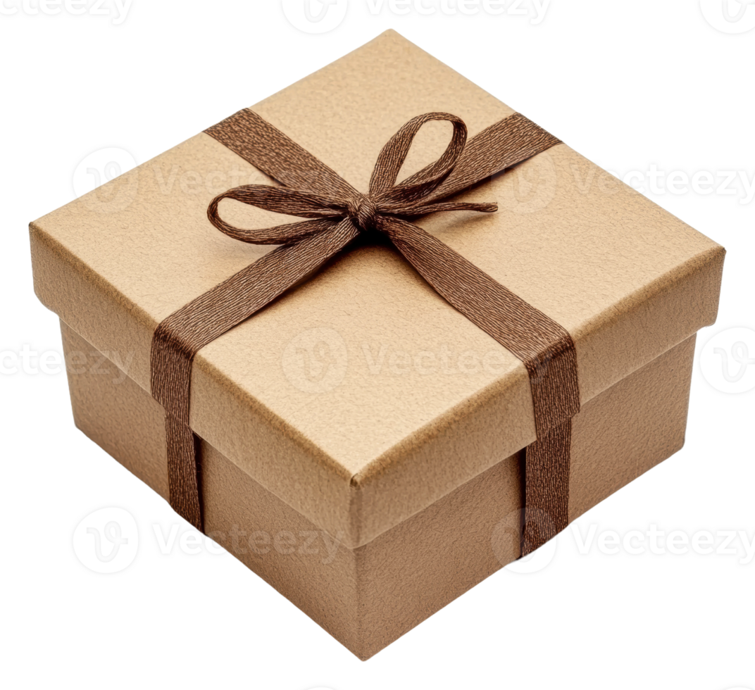 A beautifully wrapped gift box in neutral tones, cut out - stock . png