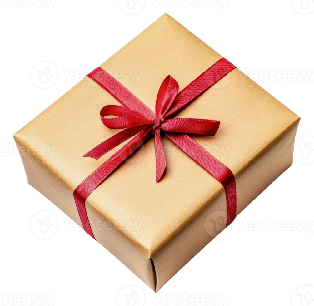 Gift box wrapped in red ribbon, cut out - stock . png