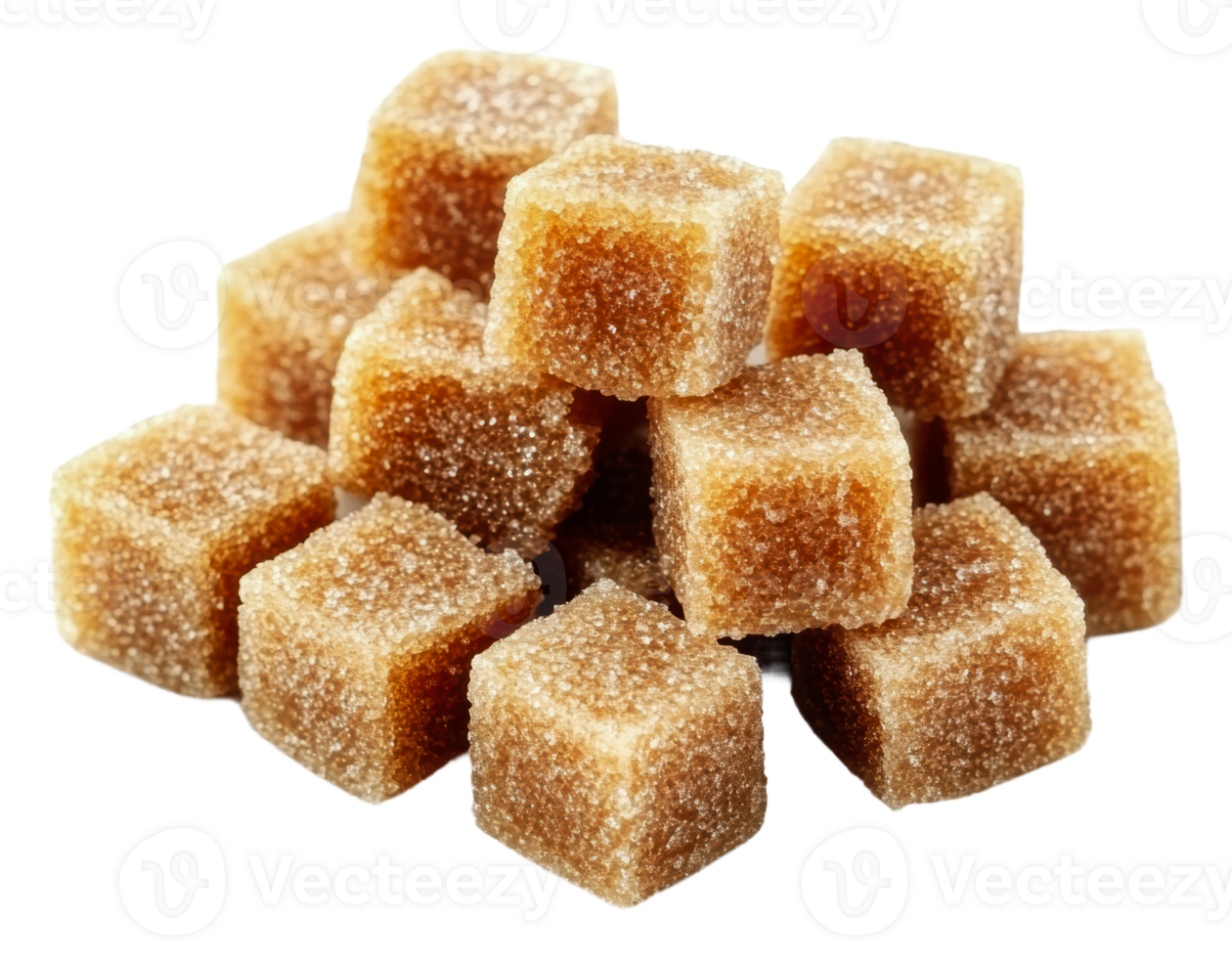 Brown sugar cubes stacked on a white background, cut out - stock . png