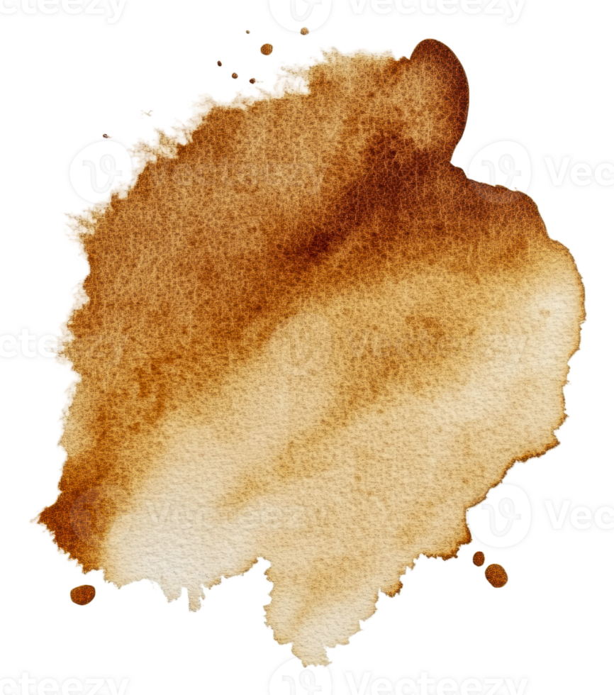 Warm brown watercolor splash on textured paper, cut out - stock . png