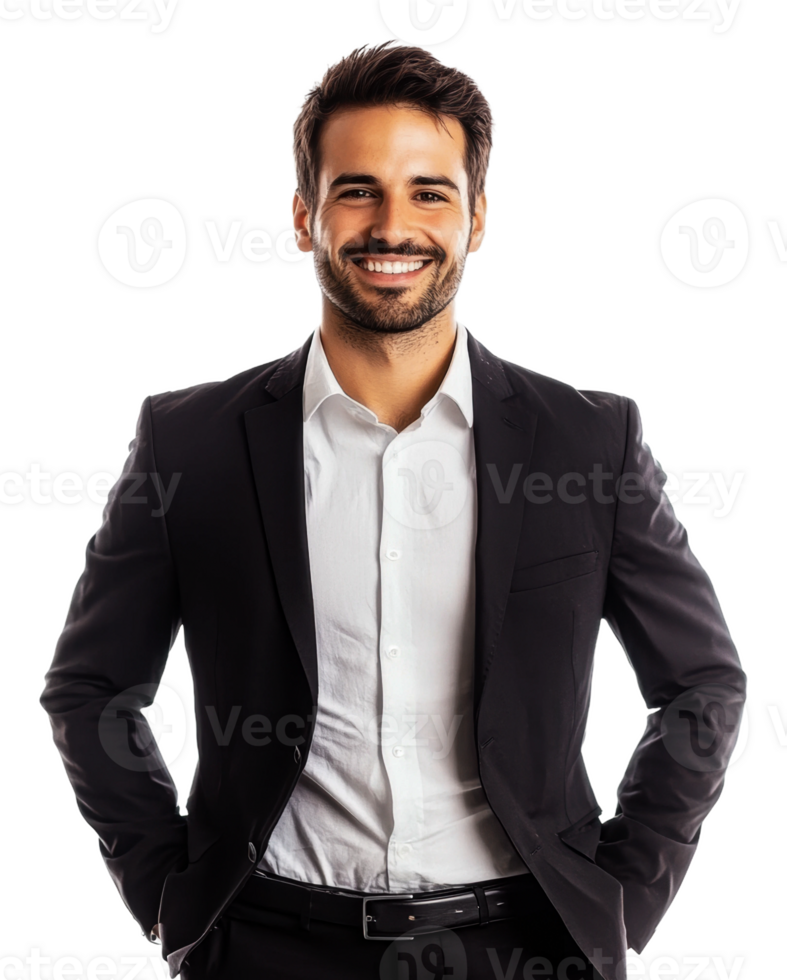 Young professional man smiling in formal attire, cut out - stock . png