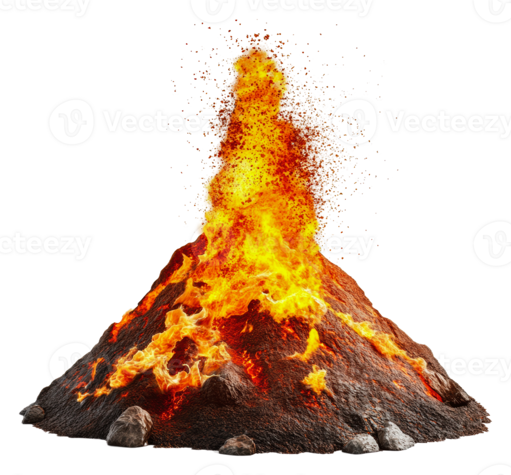 Lava and ash eruption on white background, cut out - stock . png