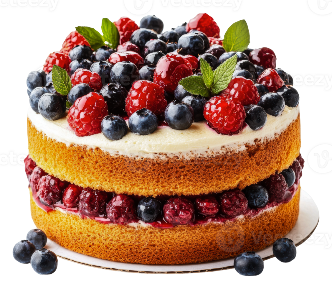 Layered cake with berries and mint, cut out - stock . png