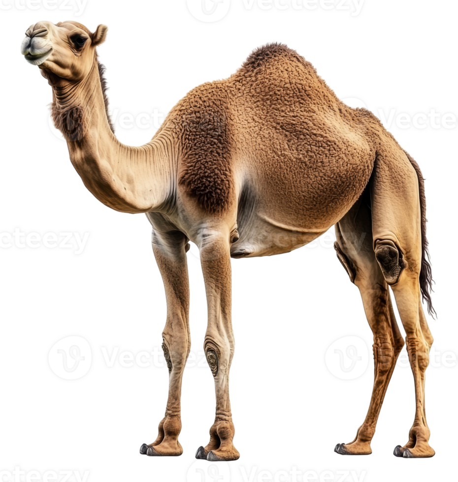Camel in a desert at sunset, cut out - stock . png