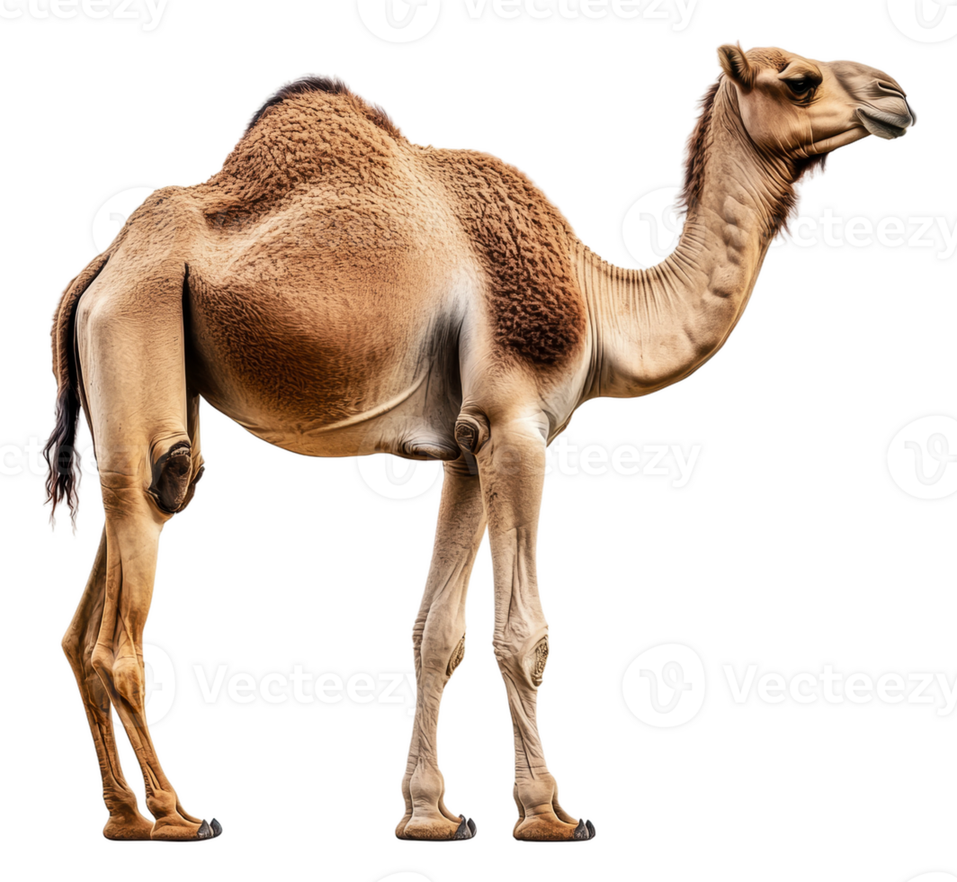 Dromedary camel on white background, cut out - stock . png