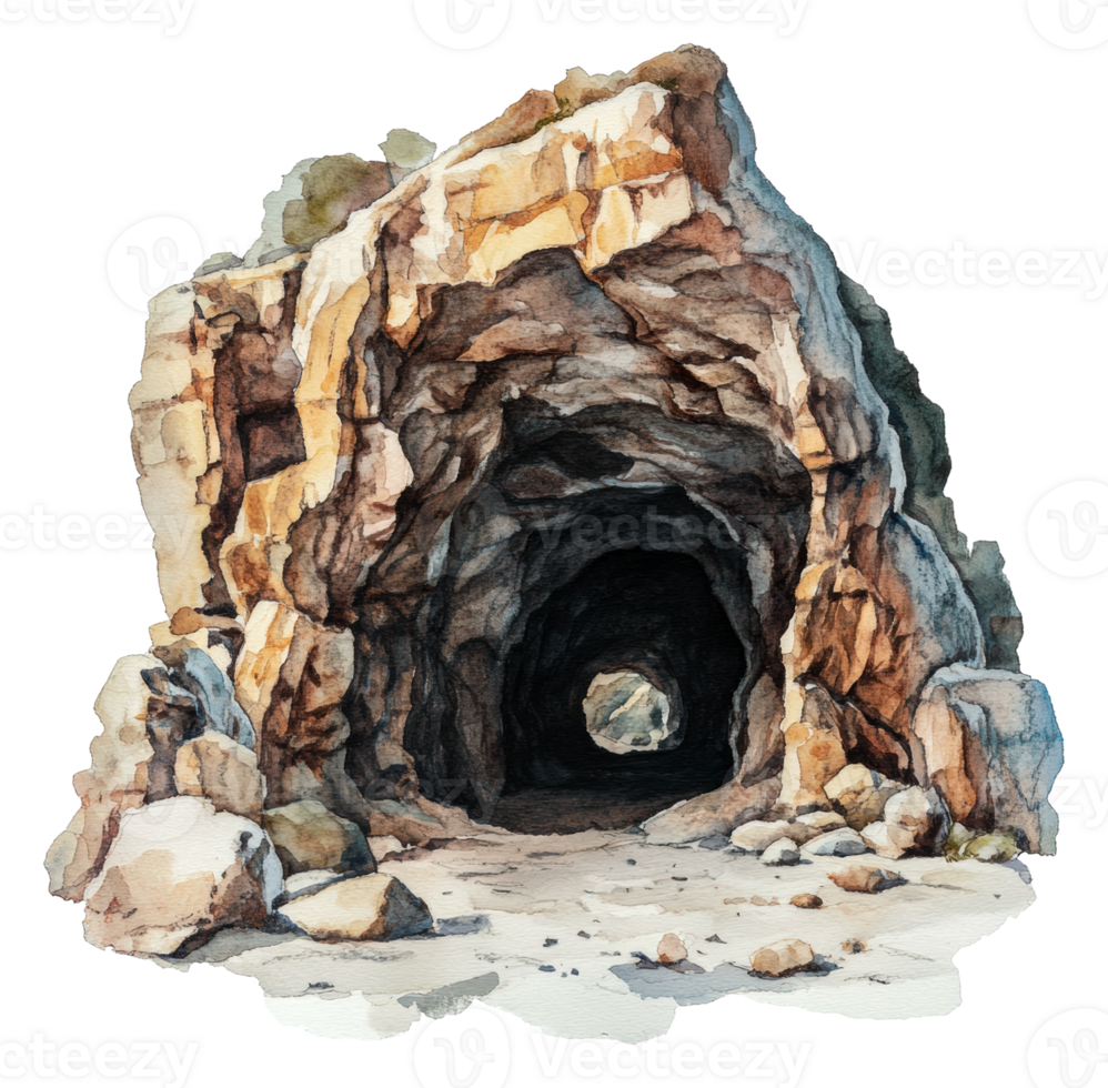 Rocky cave entry with smooth boulders, cut out - stock . png