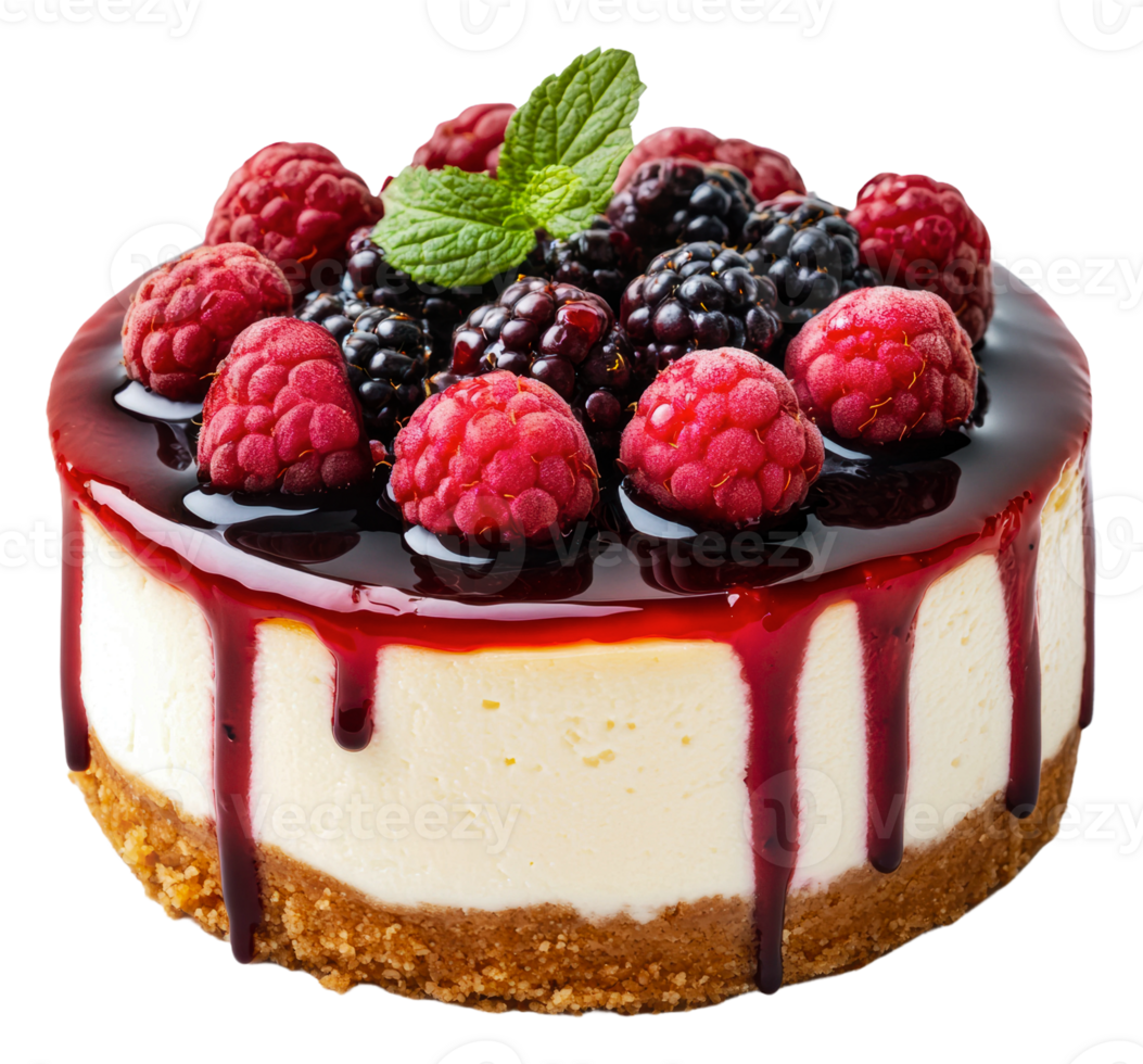 Berry cheesecake with raspberry sauce, cut out - stock . png