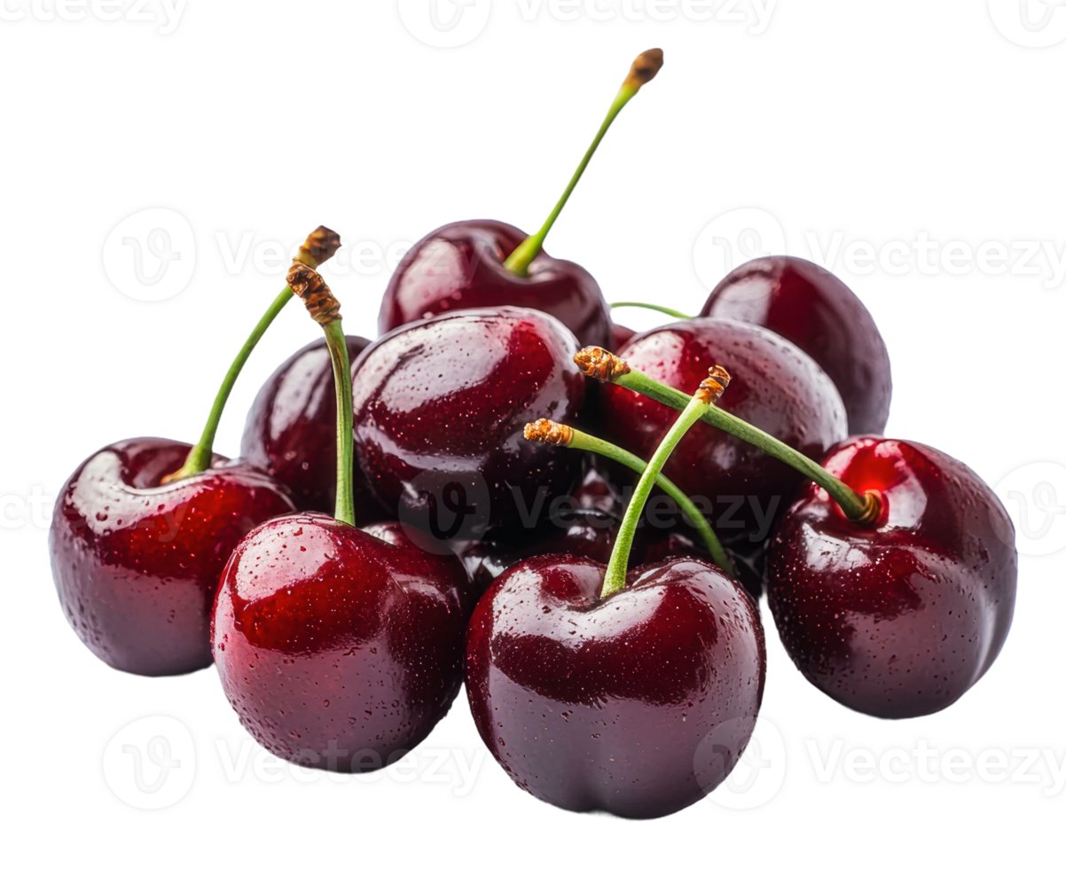 Fresh cherries on a white background, cut out - stock . png