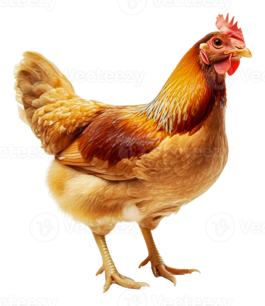 Brown hen on white background, daylight, cut out - stock . png