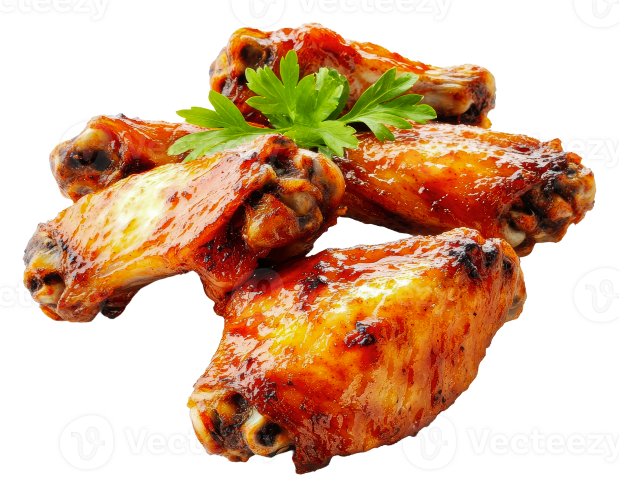 Grilled chicken wings with parsley garnish, cut out - stock . png