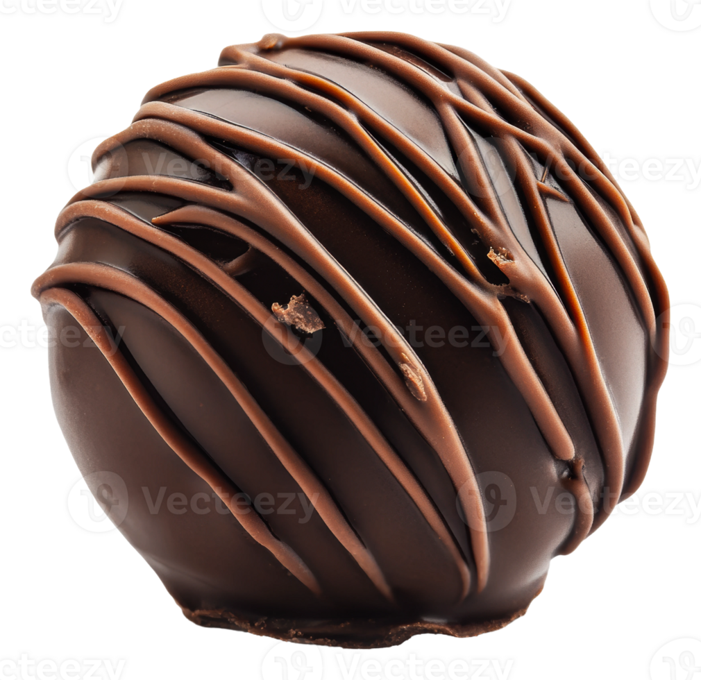 Decadent chocolate truffle with elegant drizzle, cut out - stock . png