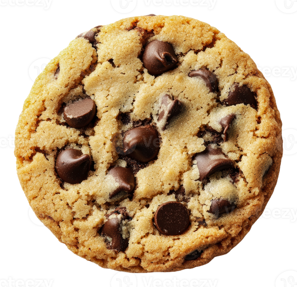 Chocolate chip cookie on white, cut out - stock . png