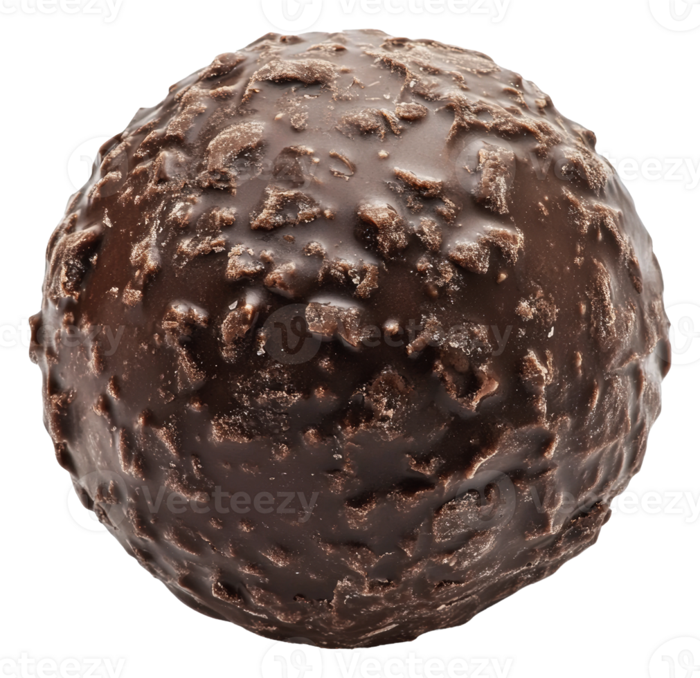 Delicious chocolate truffle with textured surface, cut out - stock . png