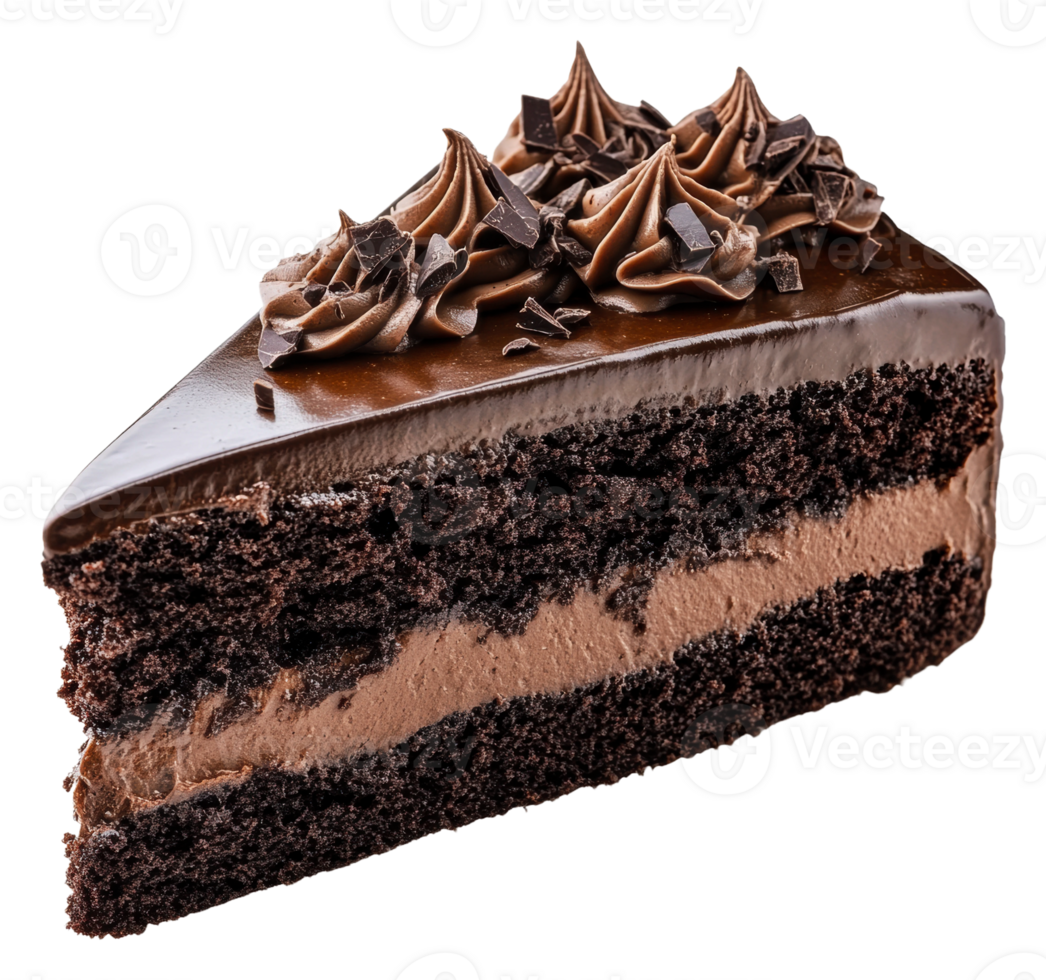 Frosted chocolate cake slice, cut out - stock . png