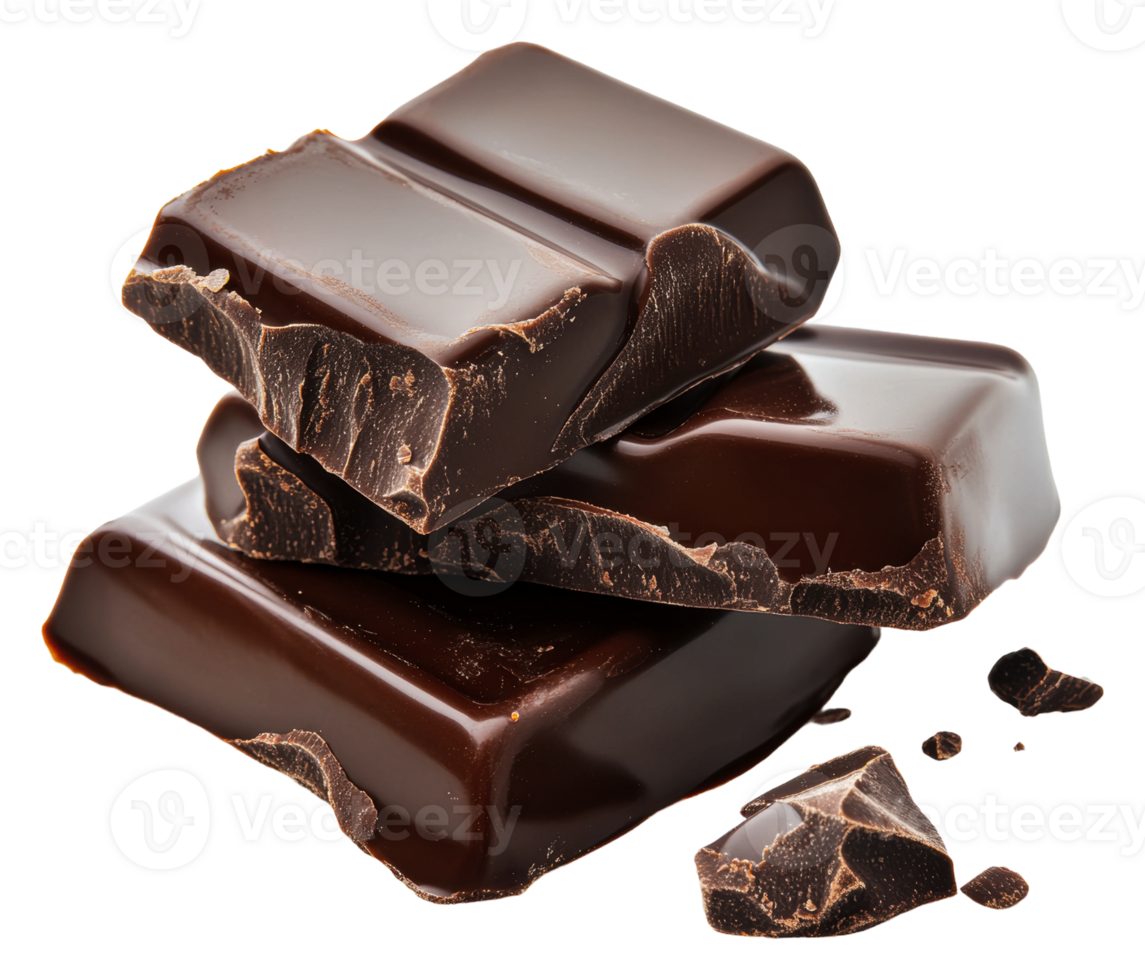 Dark chocolate bars on white background, cut out - stock . png