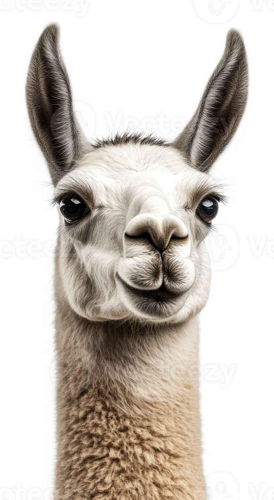 Smiling llama on white background, cut out - stock . png