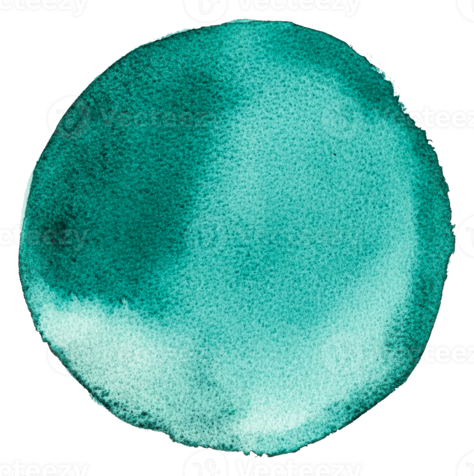 Teal watercolor circle on white background, cut out - stock . png
