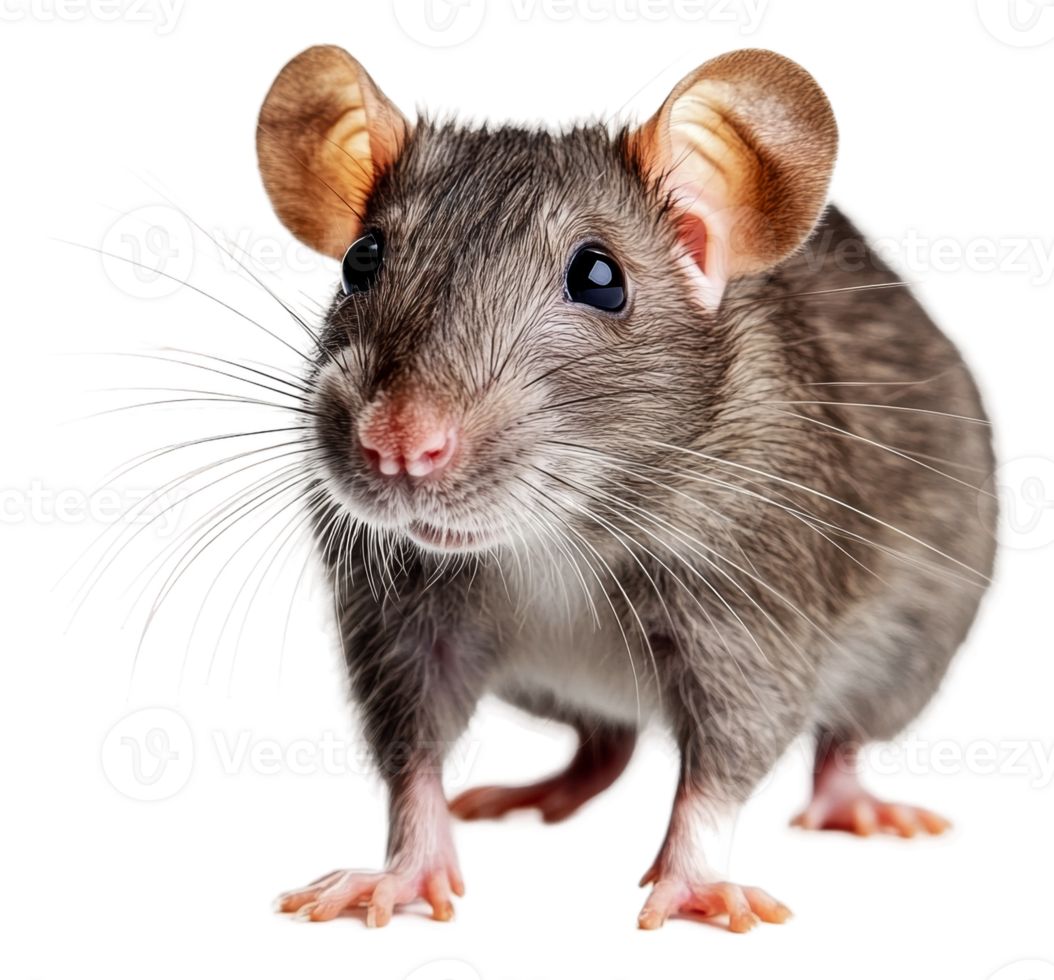Close-up of a curious gray rat with large ears, cut out - stock . png