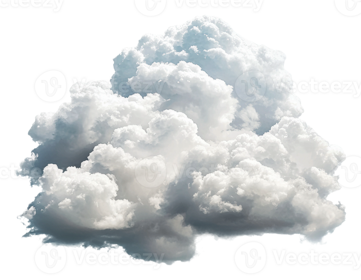 Fluffy white clouds floating in a bright blue sky, cut out - stock . png