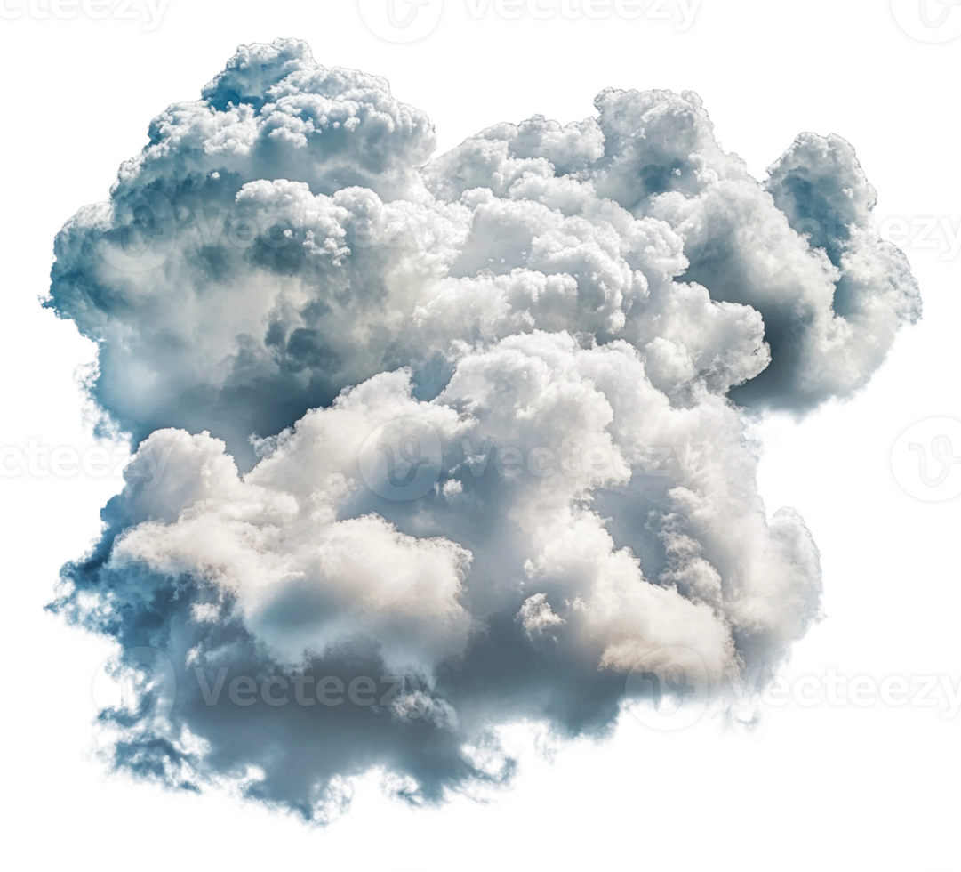 Fluffy white clouds floating in a clear blue sky, cut out - stock . png