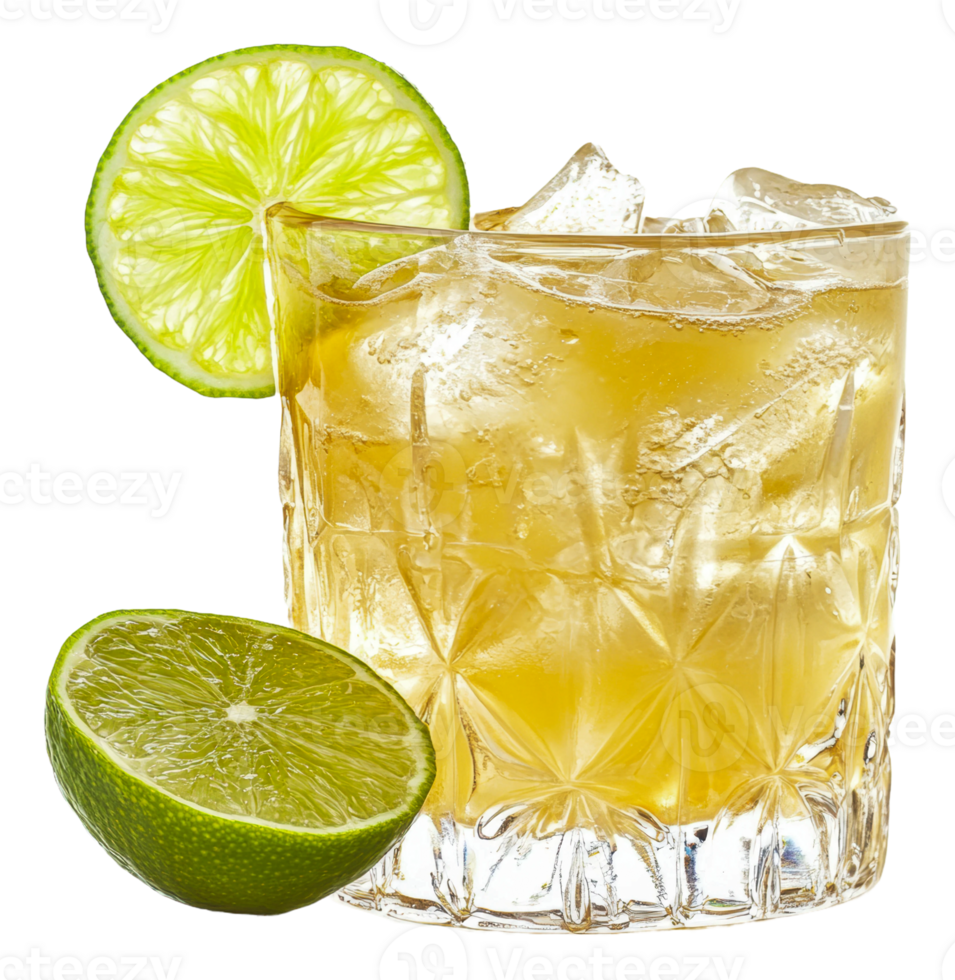 Lime cocktail on the rocks, served indoors, cut out - stock . png