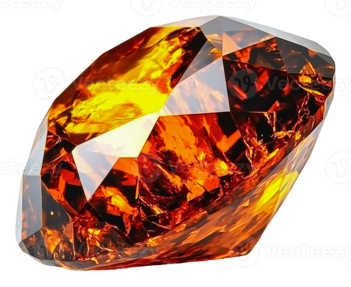 Amber gem with golden hues and facets, cut out - stock . png