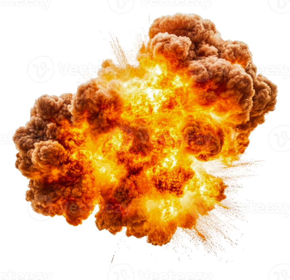 Powerful explosion erupting in a desert landscape, cut out - stock . png