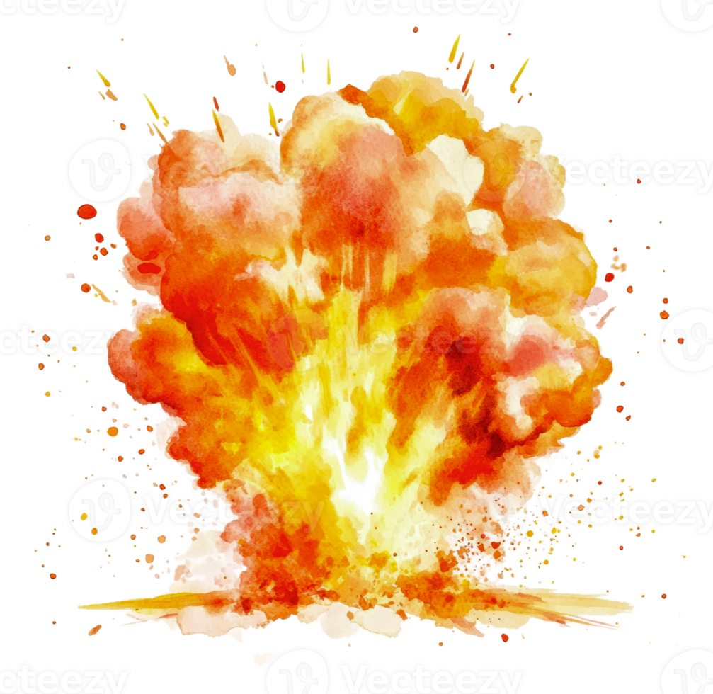 Bright explosion with orange and yellow bursts, cut out - stock . png
