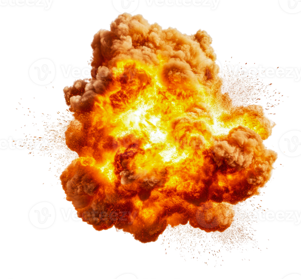 Fireball erupts with dense smoke, cut out - stock . png
