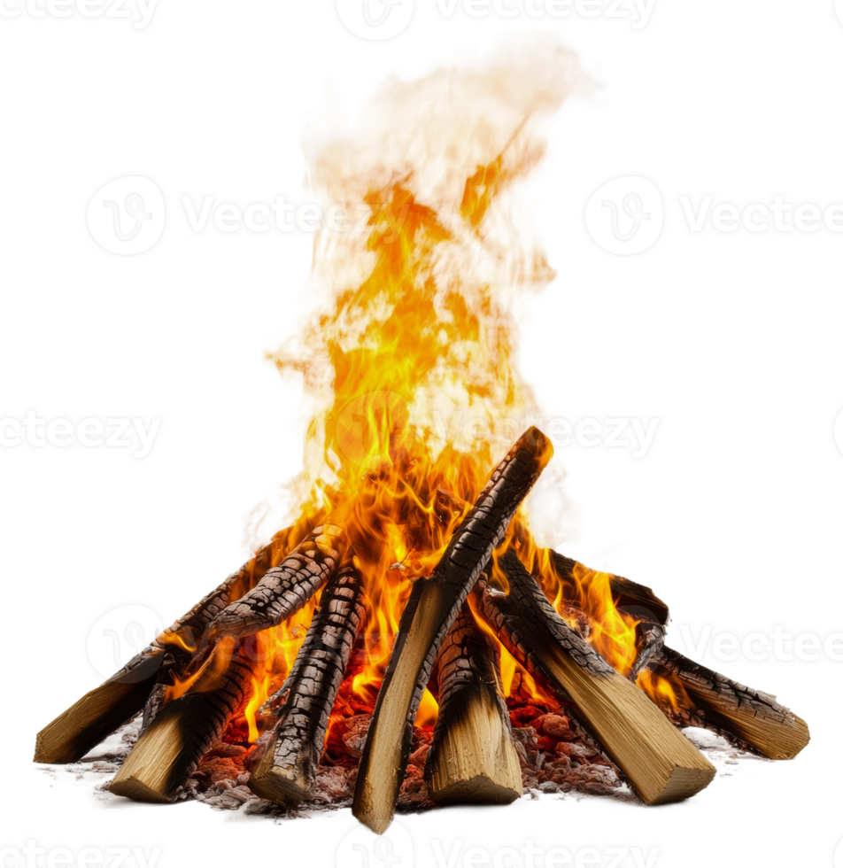 Warm campfire crackling in a dark forest at night, cut out - stock . png