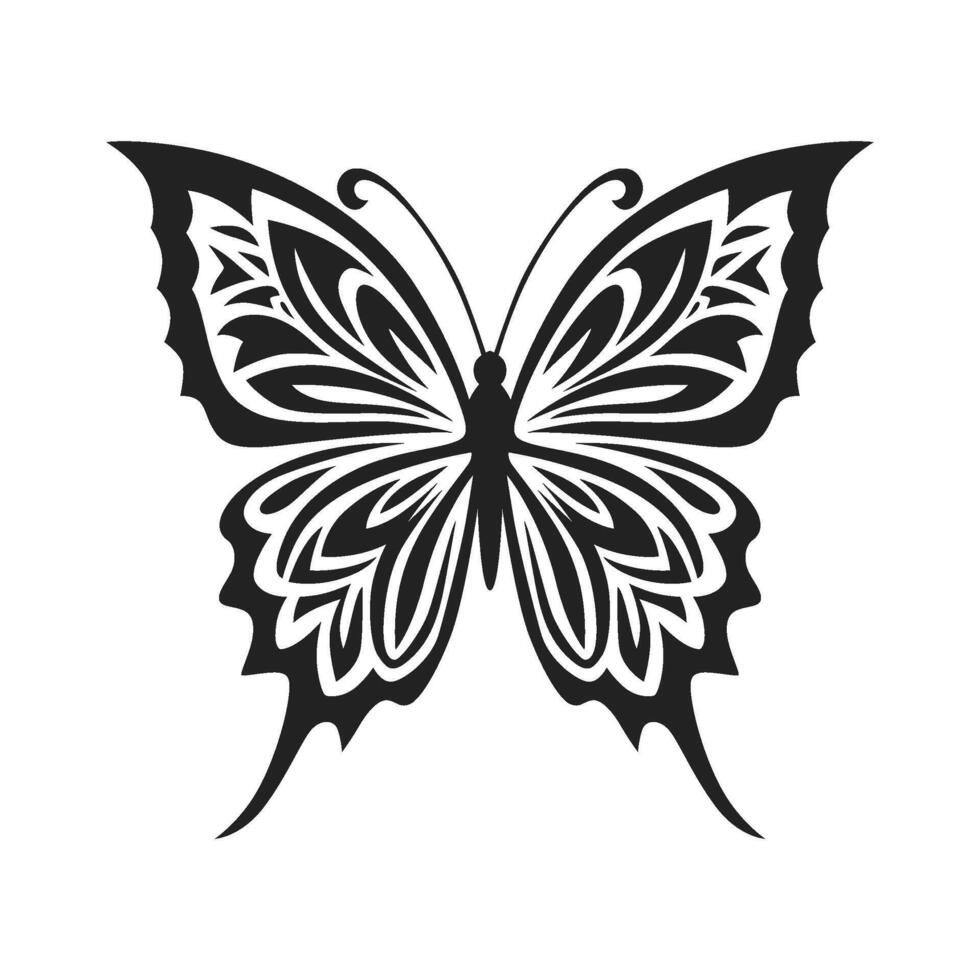 A stylized, black and white butterfly with intricate, geometric patterns on its wings vector
