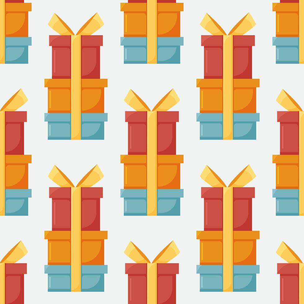 Gift boxes seamless pattern. Pattern gift box for fabric print, wrapping packag gift box paper in luxury colors with bows. vector