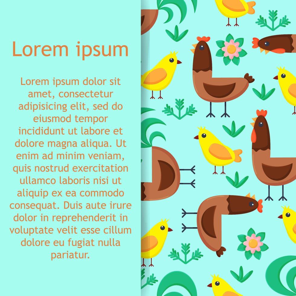Seamless pattern chicken rooster chicks. vector