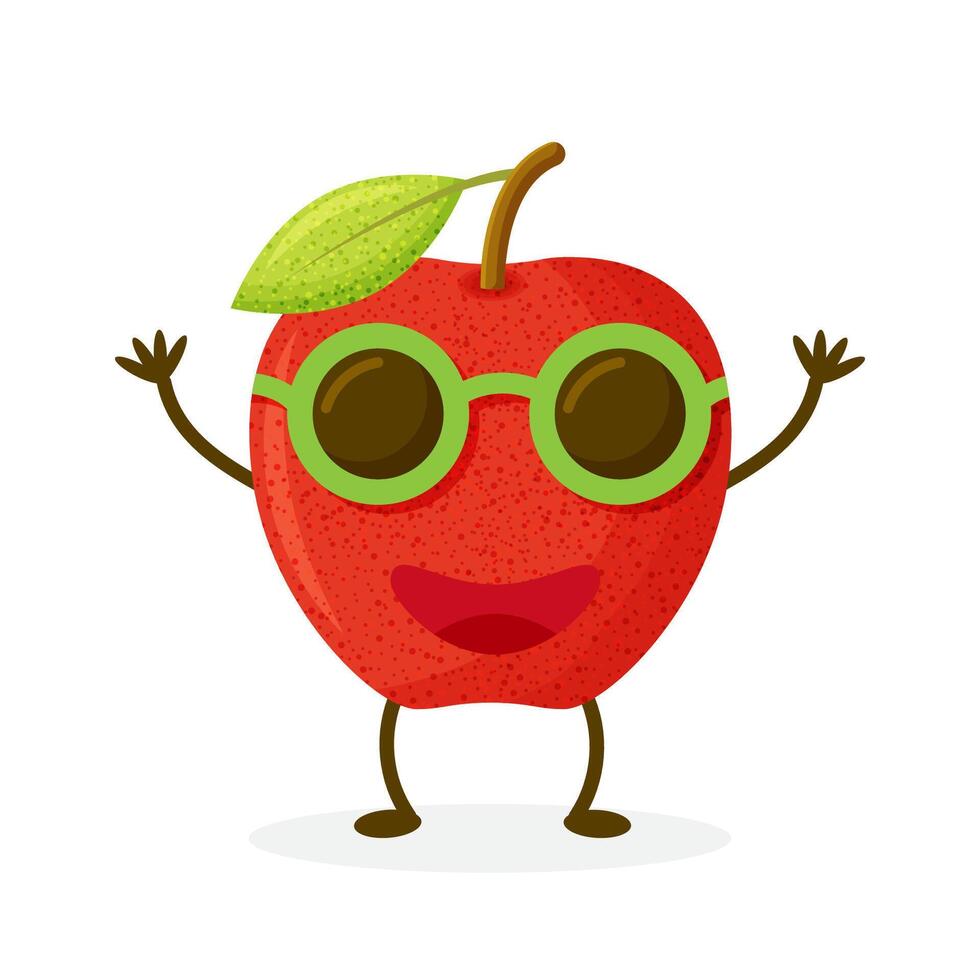 funny red apple character, mascot, decoration element, cartoon illustration isolated on white background. Red apple funny character, concept of health care for kids. vector