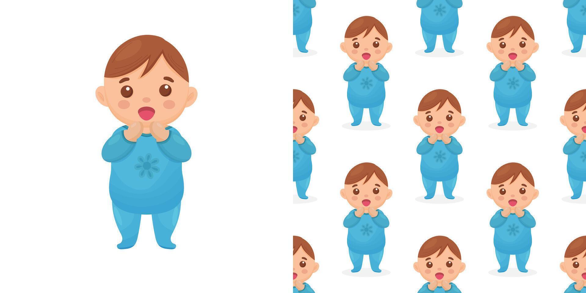 Cute baby boy drawing. Simple cartoon illustration. Seamless pattern with an image of a baby boy. vector