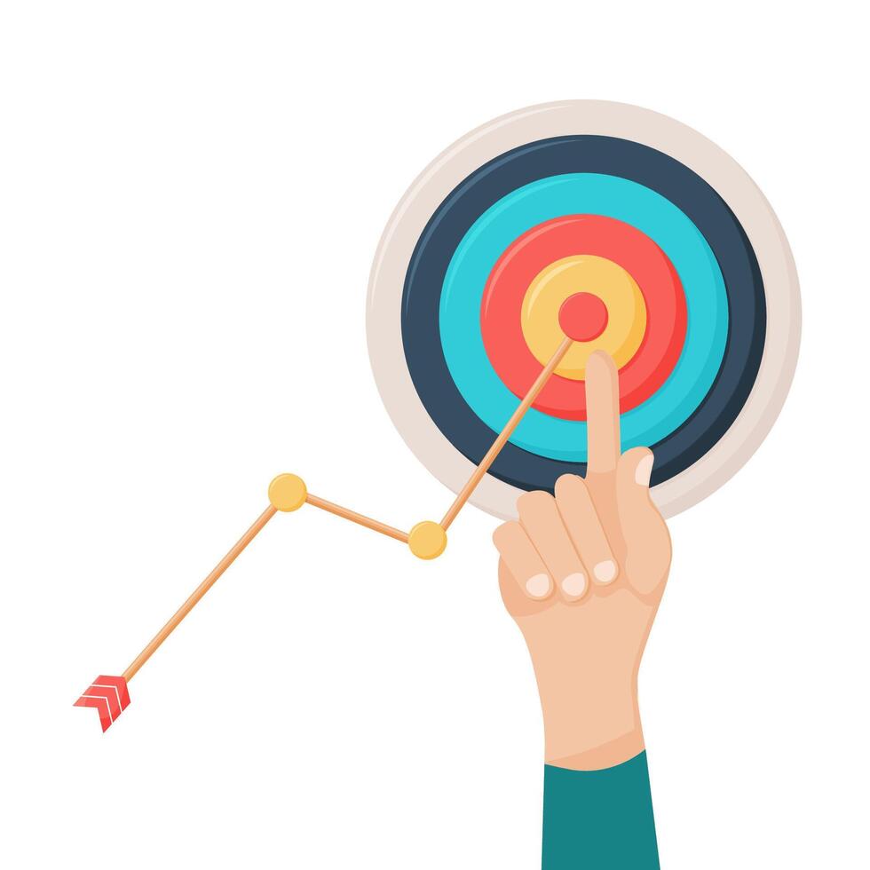 Hand of businessman hold target with arrow. Goal setting. Smart goal. Business target concept. Achievement and success. vector
