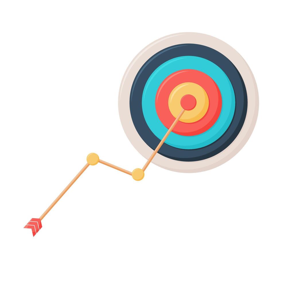 Goal achievement. Successful way up to goal. Ambition business. Path chart to target. illustration flat design. Isolated on white background. Aspiration to victory. vector
