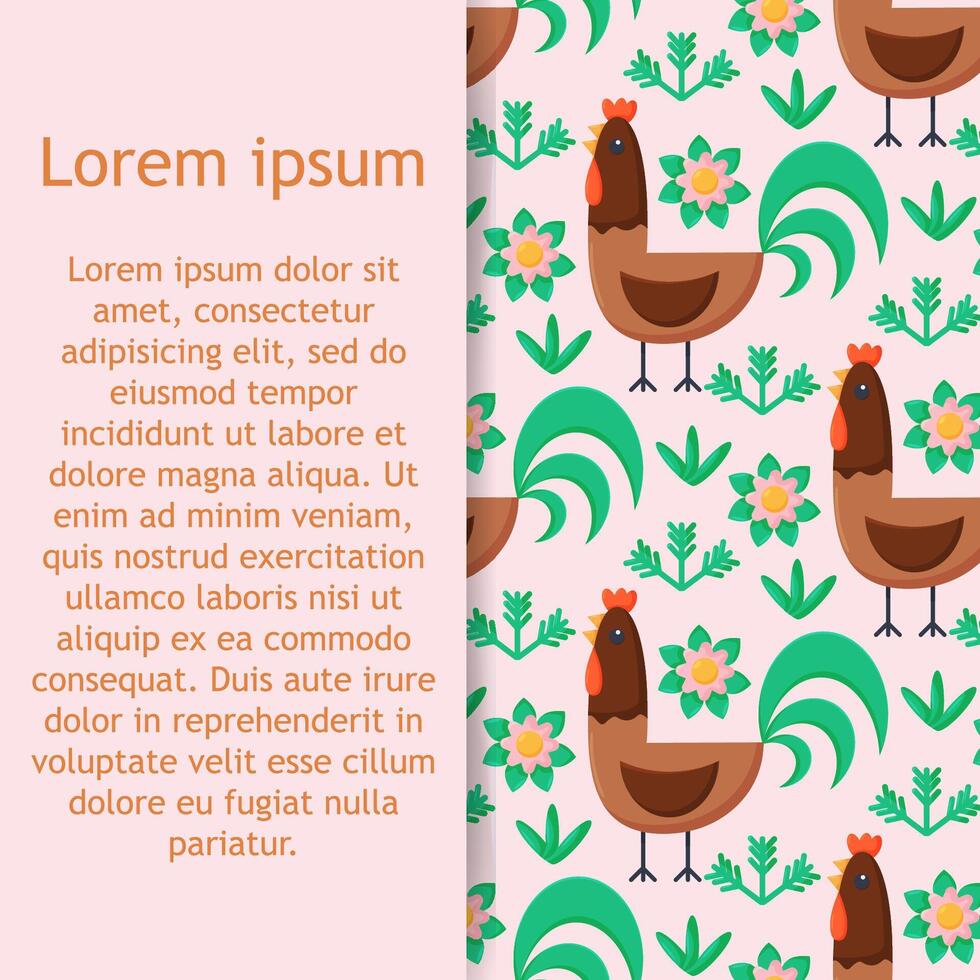 Seamless pattern with bird - chicken and grass illustration for wallpaper and food background. vector