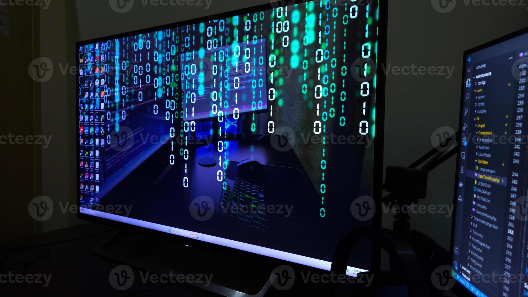 A computer screen with binary code on it photo