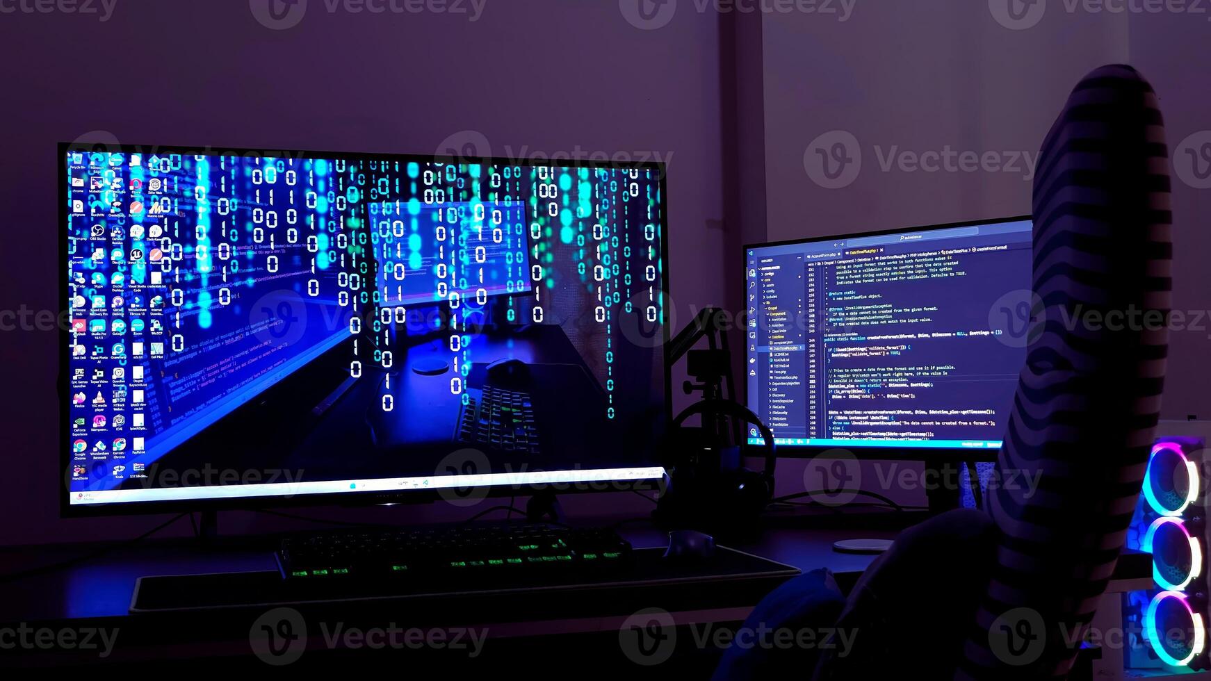 A computer screen with a keyboard and mouse on it photo