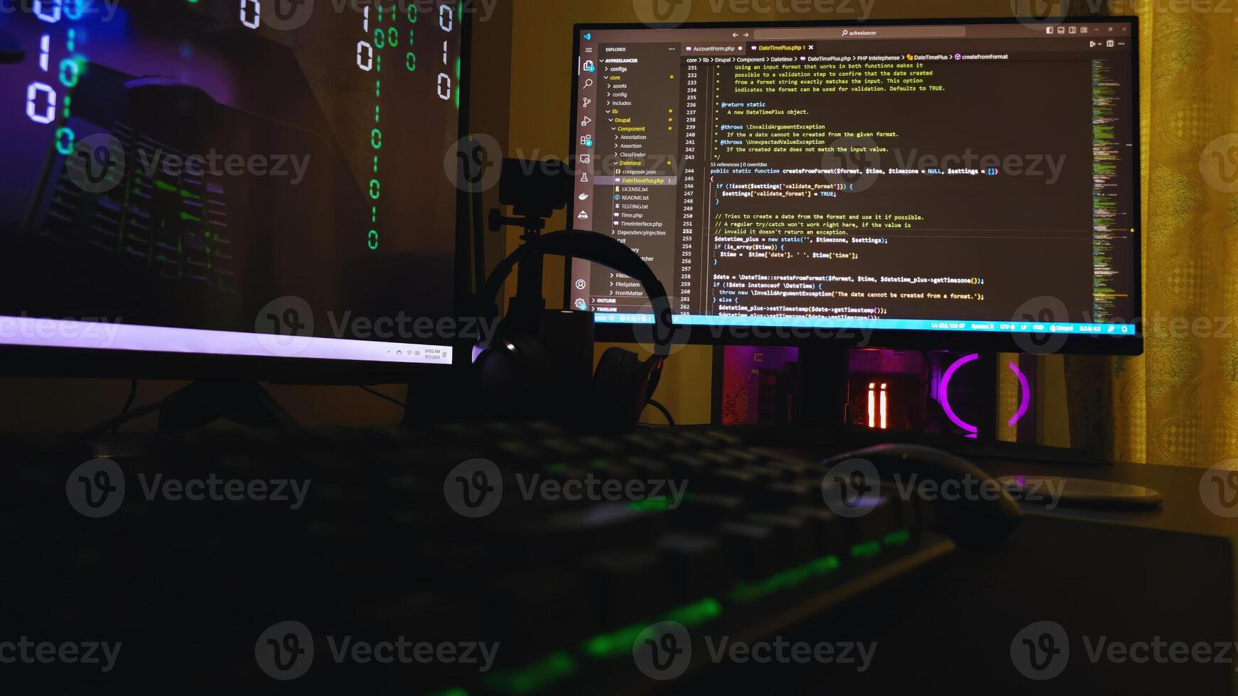 A computer monitor with a keyboard and mouse in front of it photo