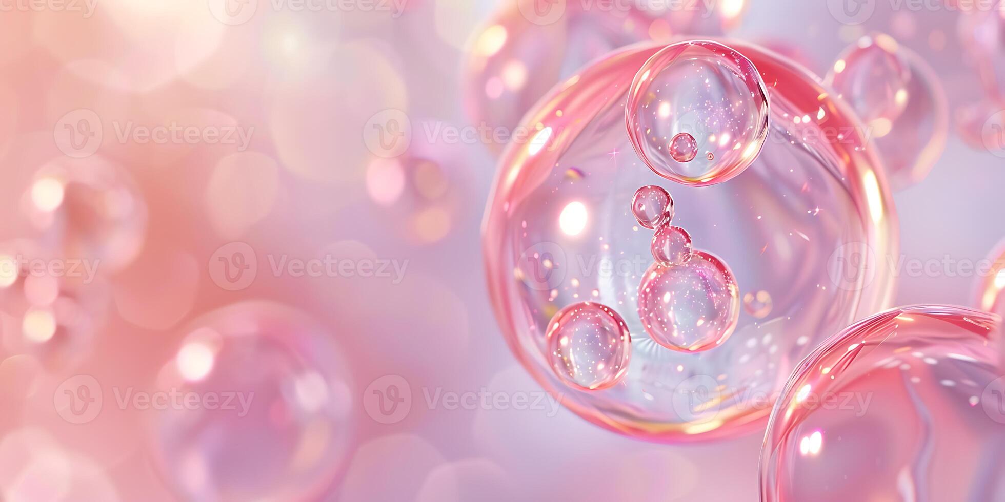 Concept of skin care and cosmetics solution. Molecule inside transparent liquid bubble photo