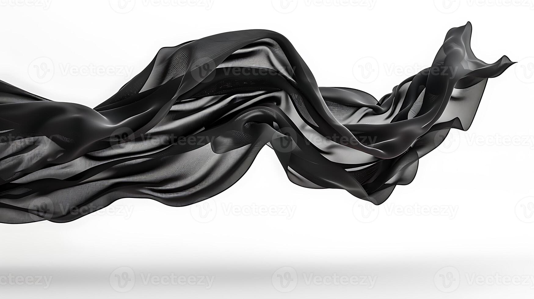 Floating black fabric on white background, 3d rendering photo