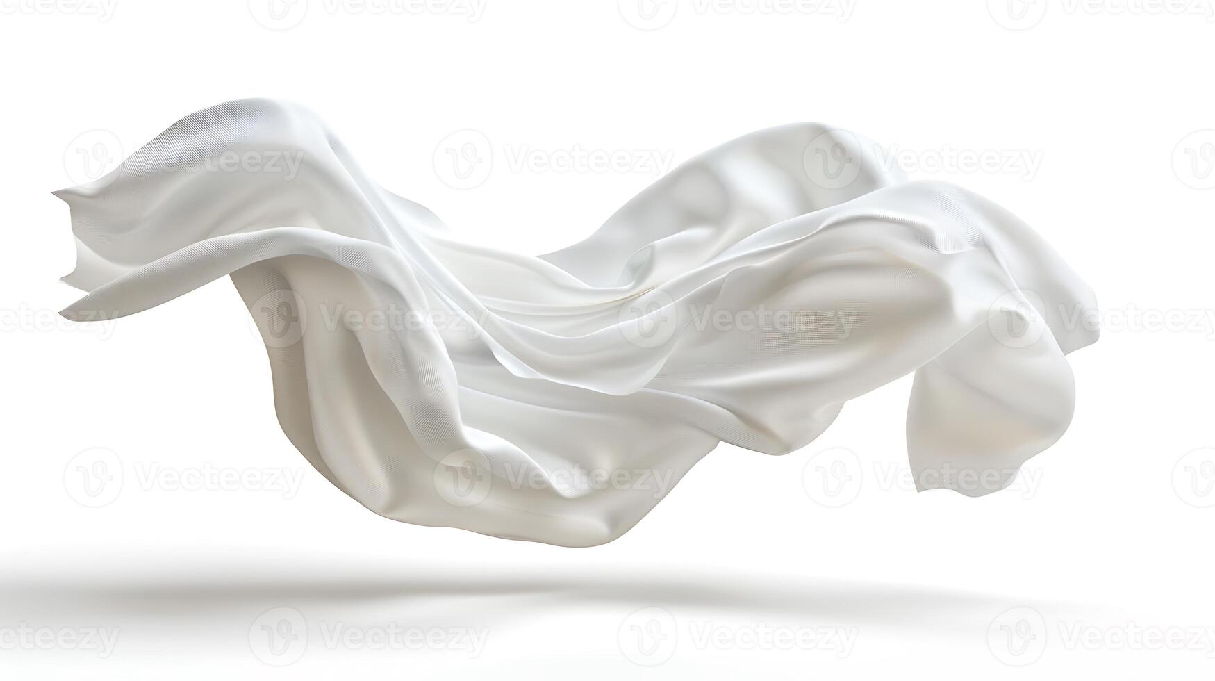 Floating white fabric blowing isolate on white background, 3d rendering photo